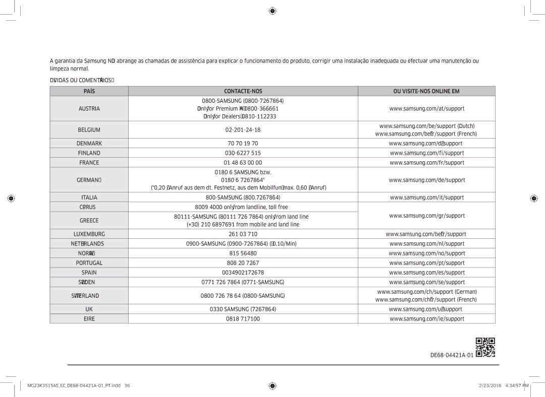 Samsung MG23K3515AS/EC manual Belgium 