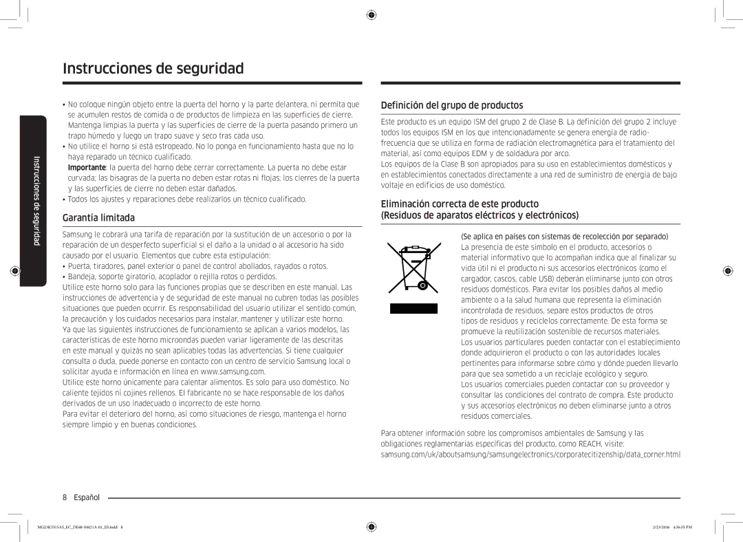 Samsung MG23K3515AS/EC manual Garantía limitada, Definición del grupo de productos 