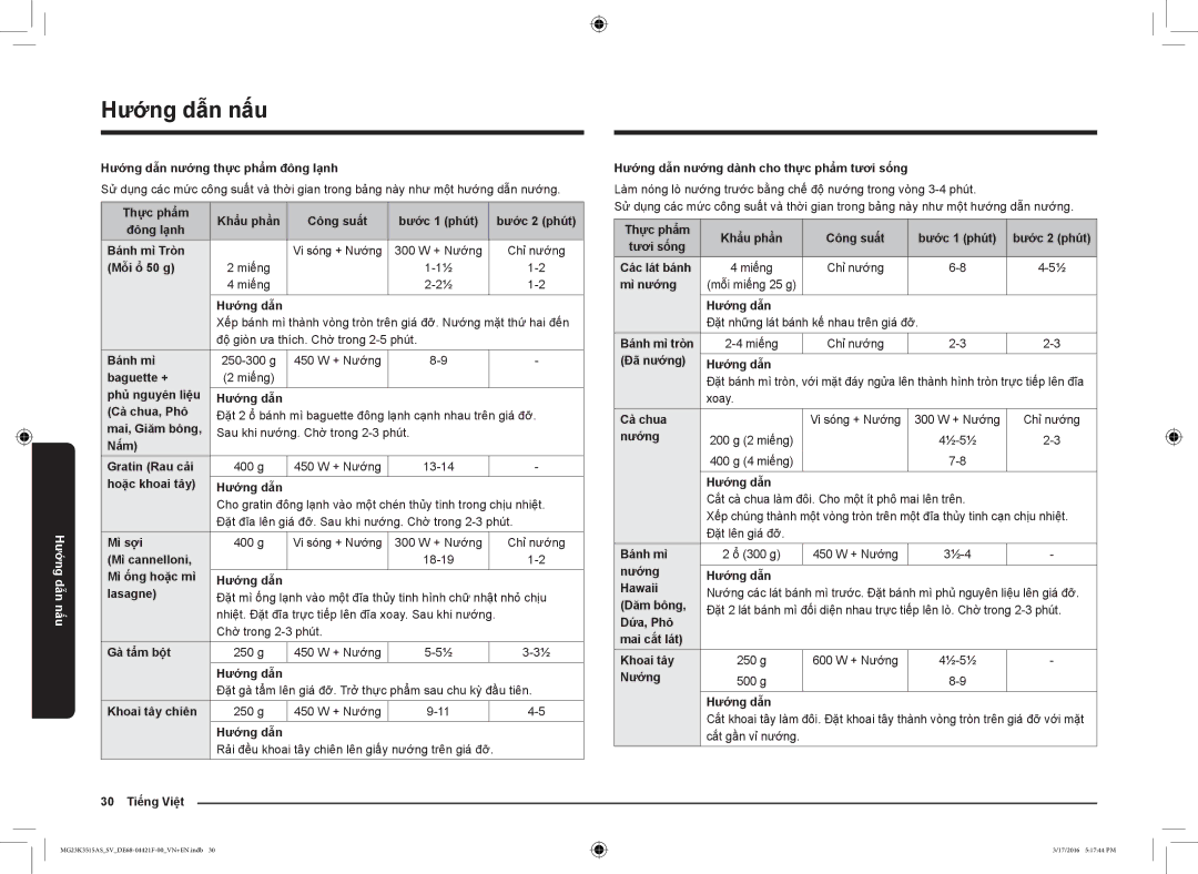 Samsung MG23K3515AS/EG Hướng dẫn nướng thực phẩm đông lạnh, 300 W + Nướng Chỉ nướng Mỗi ổ 50 g Miếng Hướng dẫn, Baguette + 