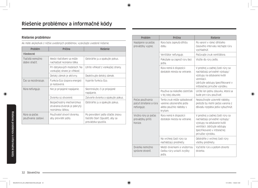 Samsung MG23K3515AS/EO, MG23K3515AS/EG, MG23K3515AS/ET manual Riešenie problémov a informačné kódy 