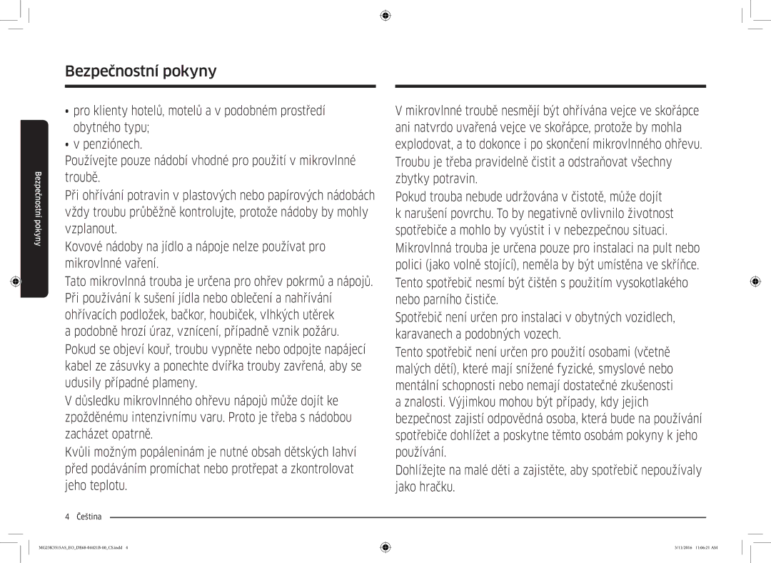 Samsung MG23K3515AS/ET, MG23K3515AS/EG, MG23K3515AS/EO manual Bezpečnostní pokyny 