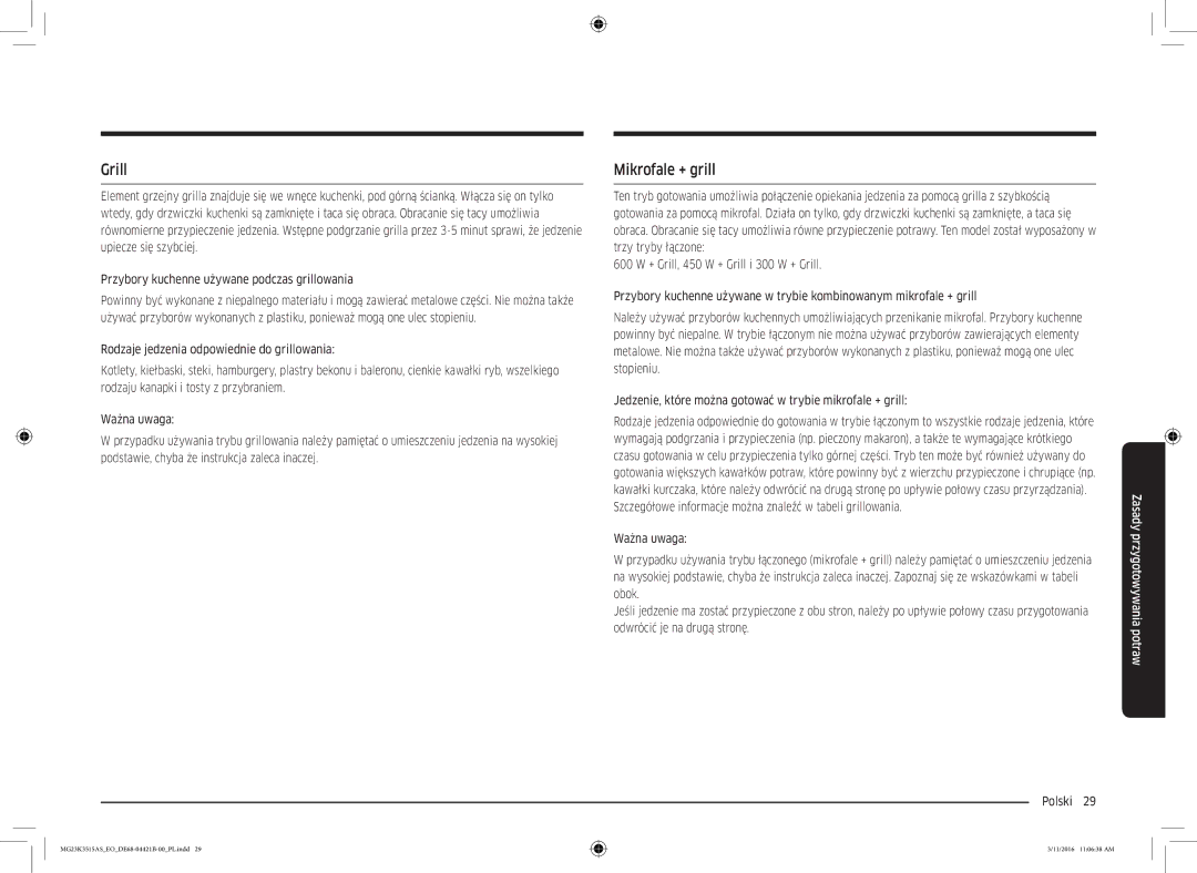 Samsung MG23K3515AS/EO, MG23K3515AS/EG, MG23K3515AS/ET manual Grill, Mikrofale + grill 