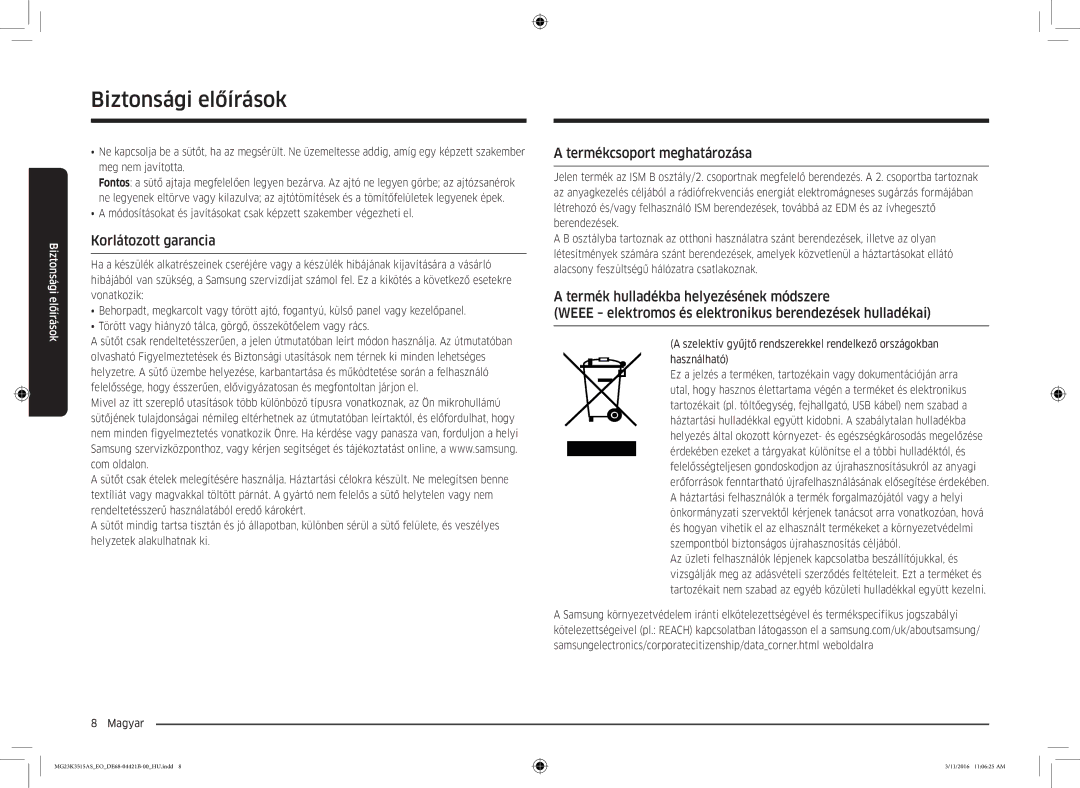 Samsung MG23K3515AS/EO, MG23K3515AS/EG, MG23K3515AS/ET manual Korlátozott garancia, Termékcsoport meghatározása 