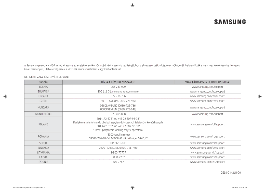 Samsung MG23K3515AS/EG, MG23K3515AS/ET, MG23K3515AS/EO manual DE68-04421B-00 