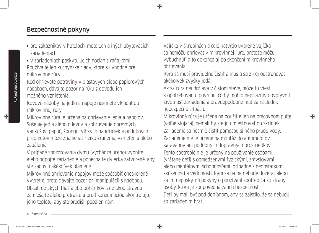 Samsung MG23K3515AS/ET, MG23K3515AS/EG, MG23K3515AS/EO manual Bezpečnostné pokyny 
