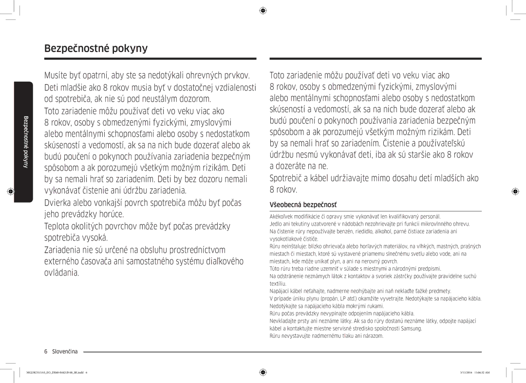 Samsung MG23K3515AS/EG, MG23K3515AS/ET, MG23K3515AS/EO manual Všeobecná bezpečnosť 