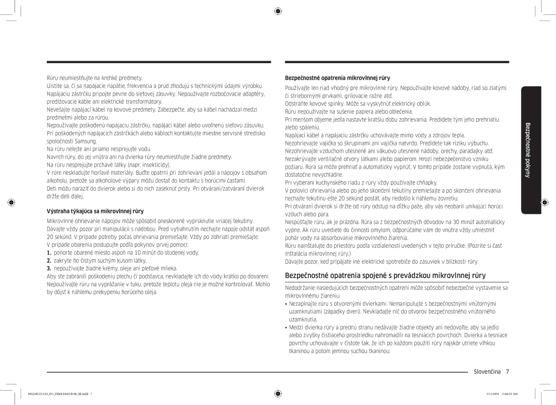 Samsung MG23K3515AS/ET, MG23K3515AS/EG manual Výstraha týkajúca sa mikrovlnnej rúry, Bezpečnostné opatrenia mikrovlnnej rúry 