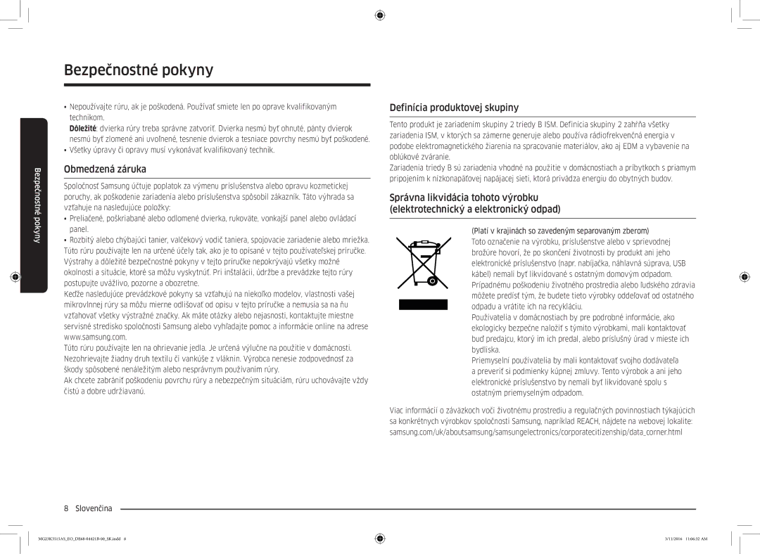 Samsung MG23K3515AS/EO, MG23K3515AS/EG, MG23K3515AS/ET manual Obmedzená záruka, Definícia produktovej skupiny 