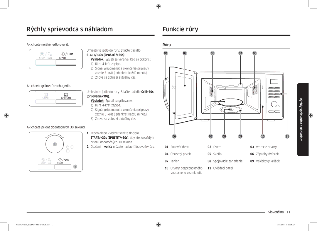 Samsung MG23K3515AS/EO, MG23K3515AS/EG manual Rýchly sprievodca s náhľadom Funkcie rúry, Rúra, Vnútorného uzamknutia 