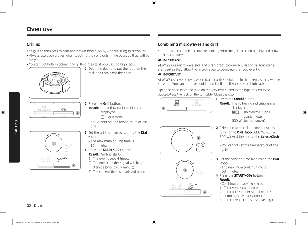 Samsung MG23K3515AS/LI manual Grilling, Combining microwaves and grill, Maximum cooking time is 