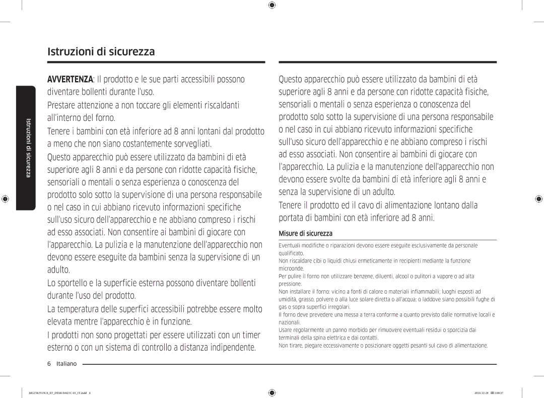 Samsung MG23K3515AS/ET, MG23K3515AW/ET, MG23K3515CK/ET, MG23K3515AK/ET manual Misure di sicurezza 