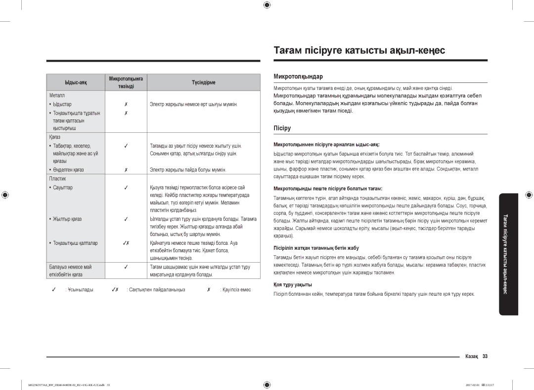 Samsung MG23K3573AS/BW, MG23K3573AK/BW manual Тағам пісіруге катысты ақыл-кеңес, Микротолқындар, Пісіру 