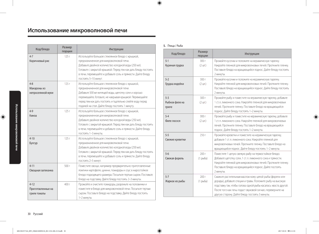 Samsung MG23K3573AK/BW Код/блюдо Размер Инструкции, Коричневый рис Предназначенное для микроволновой печи, Гриле томаты 