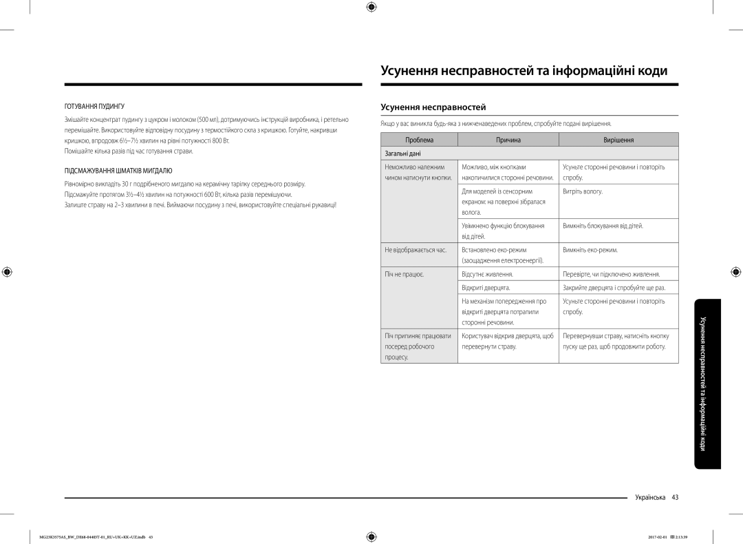 Samsung MG23K3575AS/BW, MG23K3575AK/BW manual Усунення несправностей 