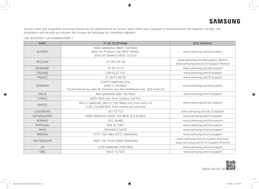 Samsung MG23K3575AK/EF, MG23K3515AK/EF, MG23K3575AW/EF, MG23K3515AW/EF manual Austria 