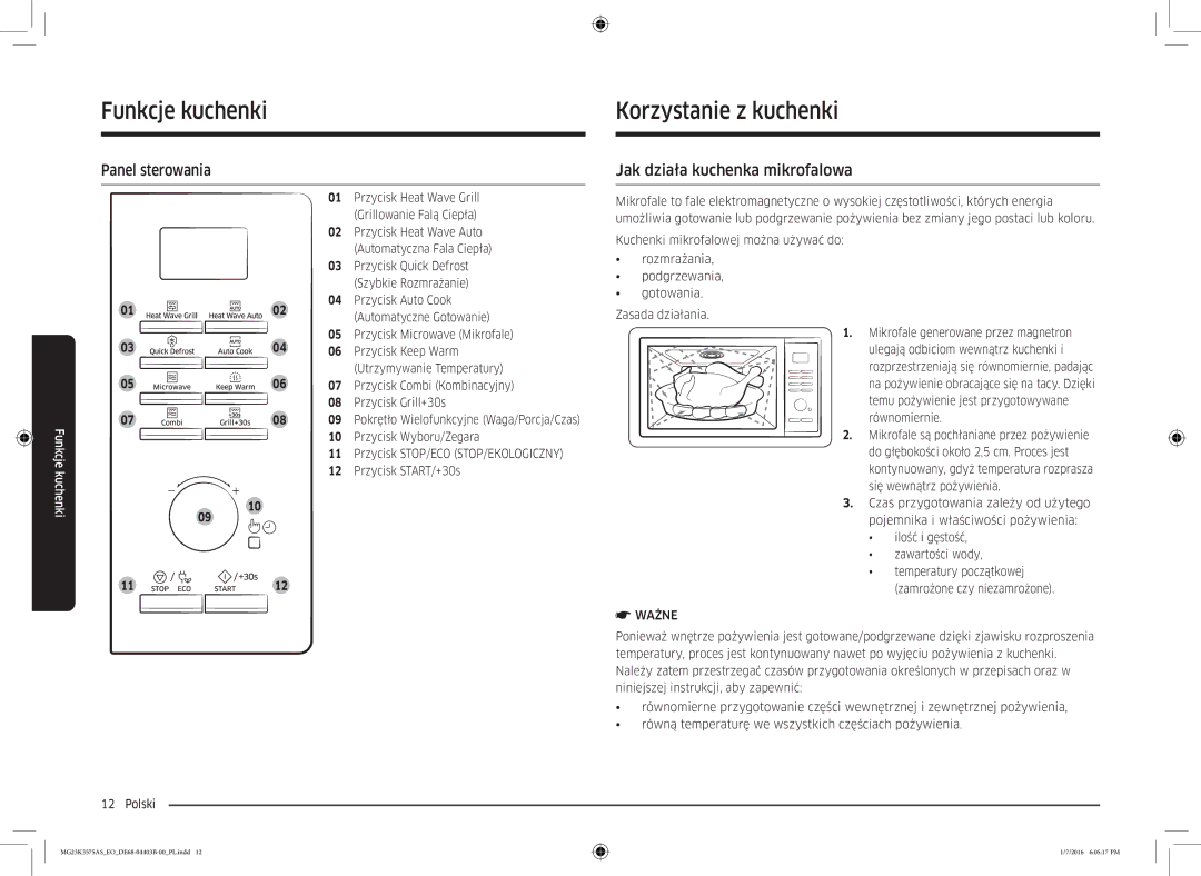 Samsung MG23K3575AS/EO, MG23K3575AK/EF manual Korzystanie z kuchenki, Panel sterowania, Jak działa kuchenka mikrofalowa 