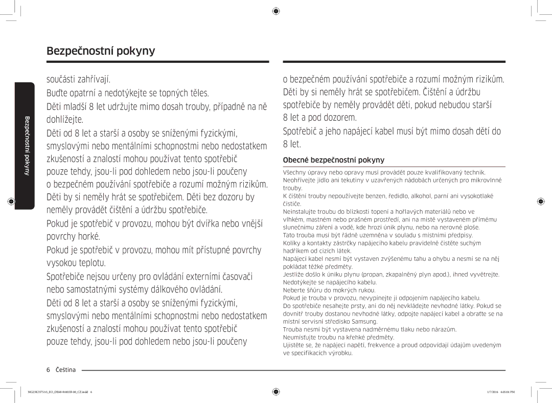 Samsung MG23K3575AS/EO, MG23K3575AK/EF manual Obecné bezpečnostní pokyny 