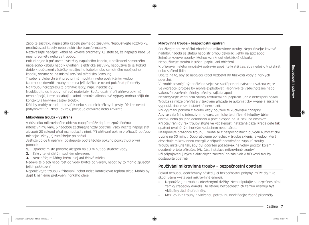 Samsung MG23K3575AK/EF, MG23K3575AS/EO manual Používání mikrovlnné trouby bezpečnostní opatření, Mikrovlnná trouba výstraha 