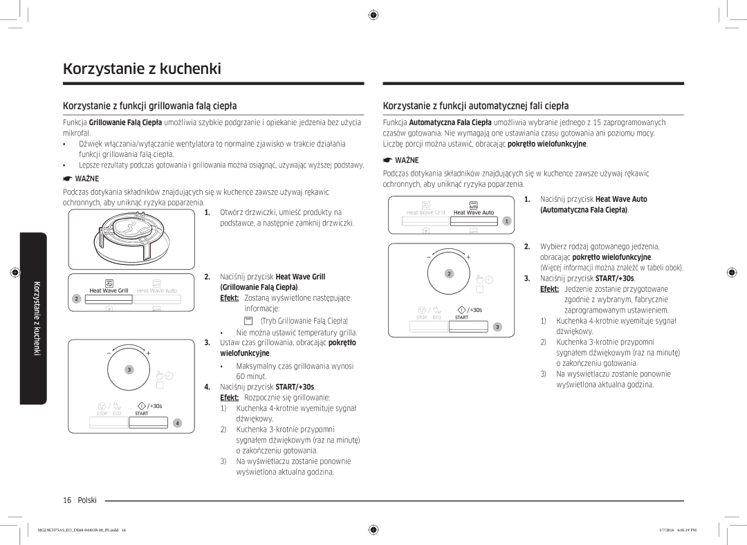 Samsung MG23K3575AS/EO Korzystanie z funkcji grillowania falą ciepła, Korzystanie z funkcji automatycznej fali ciepła 