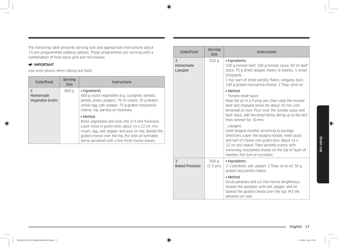 Samsung MG23K3575AK/EF, MG23K3575AS/EO manual Oven use 