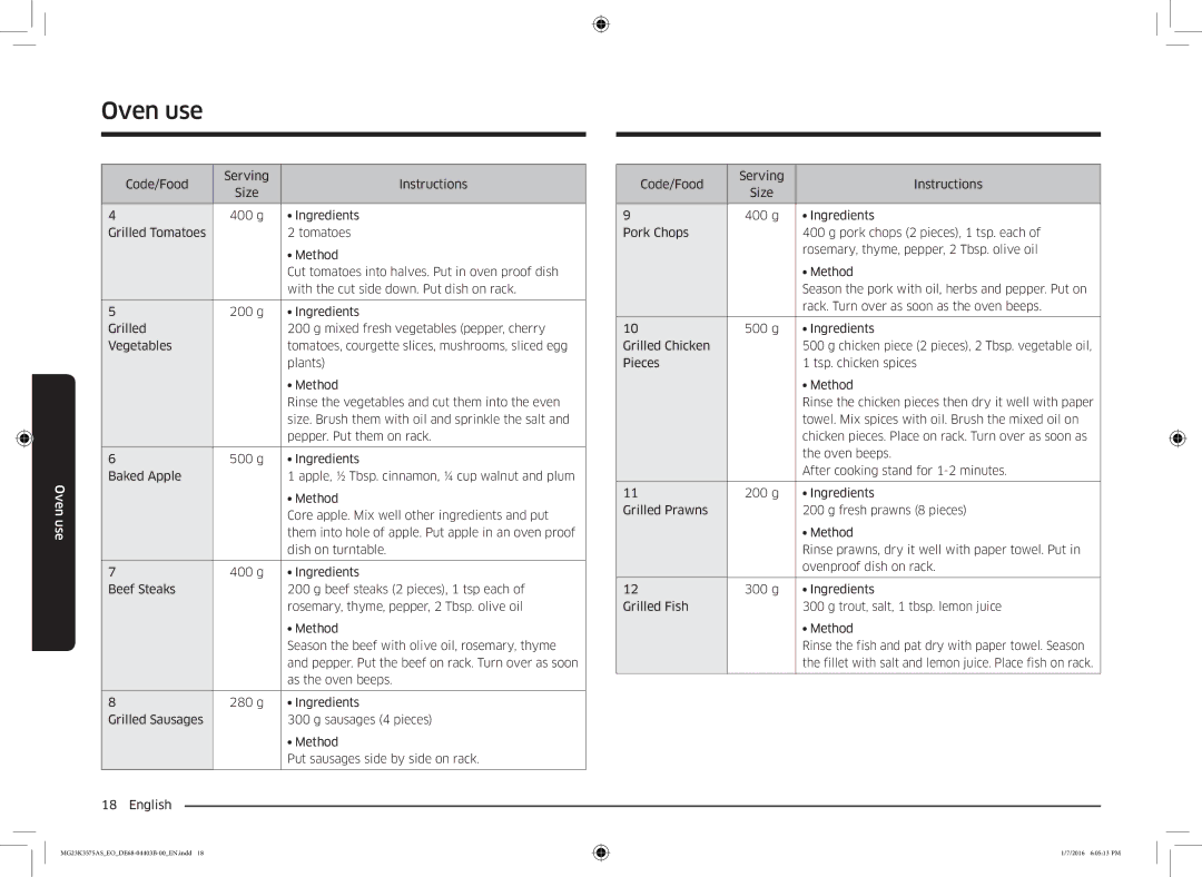 Samsung MG23K3575AS/EO, MG23K3575AK/EF manual Oven use 