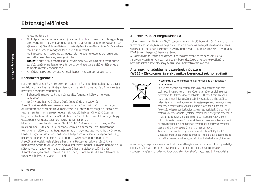 Samsung MG23K3575AS/EO, MG23K3575AK/EF manual Korlátozott garancia, Termékcsoport meghatározása 