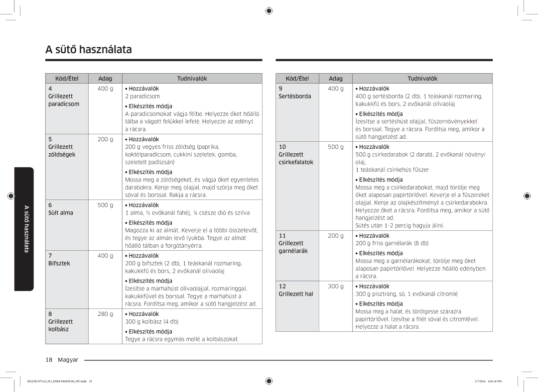 Samsung MG23K3575AS/EO, MG23K3575AK/EF manual Sütő használata 