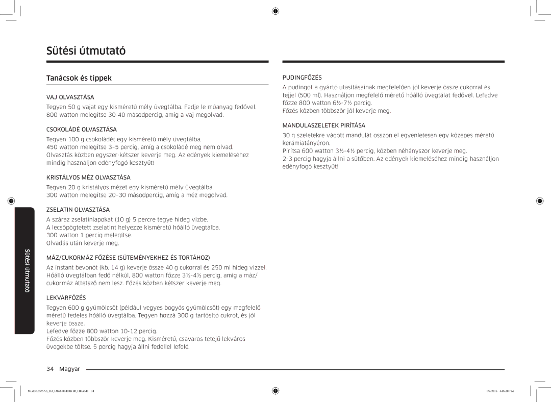 Samsung MG23K3575AS/EO, MG23K3575AK/EF manual Tanácsok és tippek 