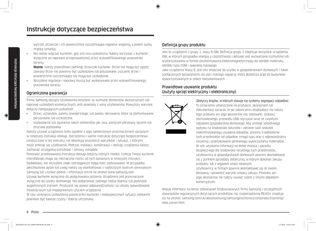 Samsung MG23K3575AS/EO, MG23K3575AK/EF manual Ograniczona gwarancja, Definicja grupy produktu 