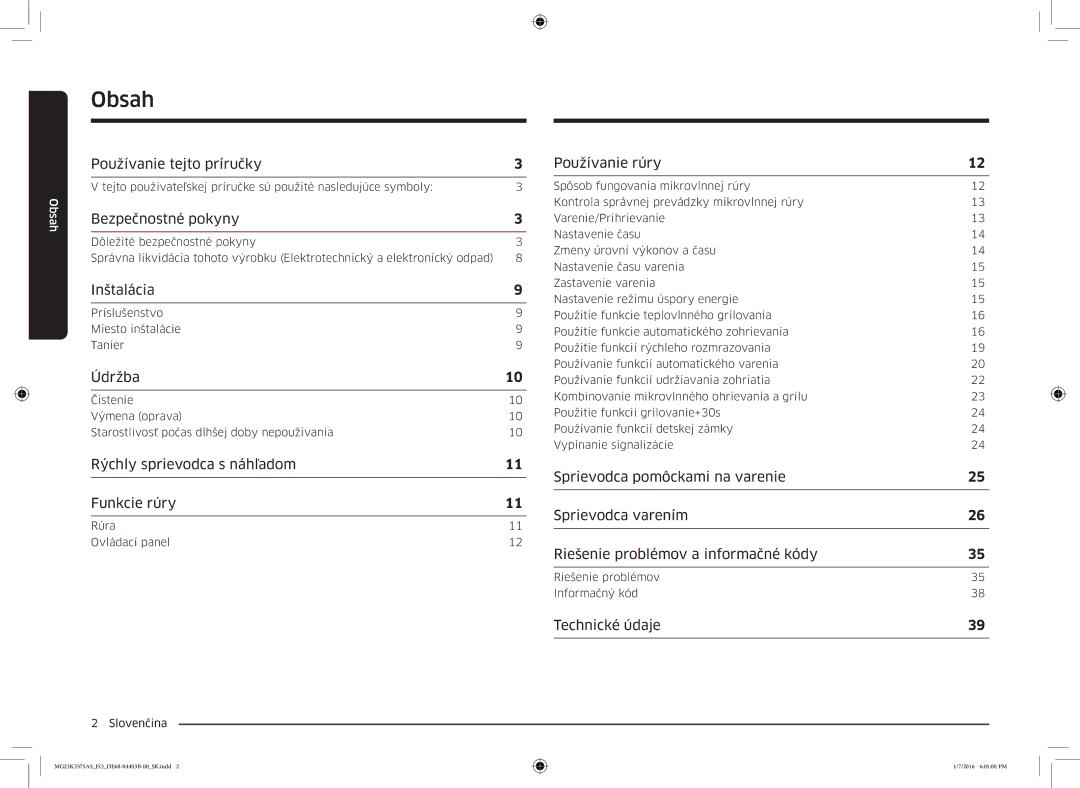 Samsung MG23K3575AS/EO, MG23K3575AK/EF manual Obsah 