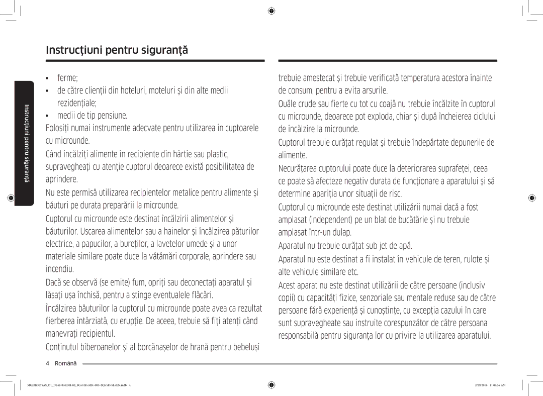 Samsung MG23K3575AS/EO, MG23K3575AS/OL manual Instrucţiuni pentru siguranţă 