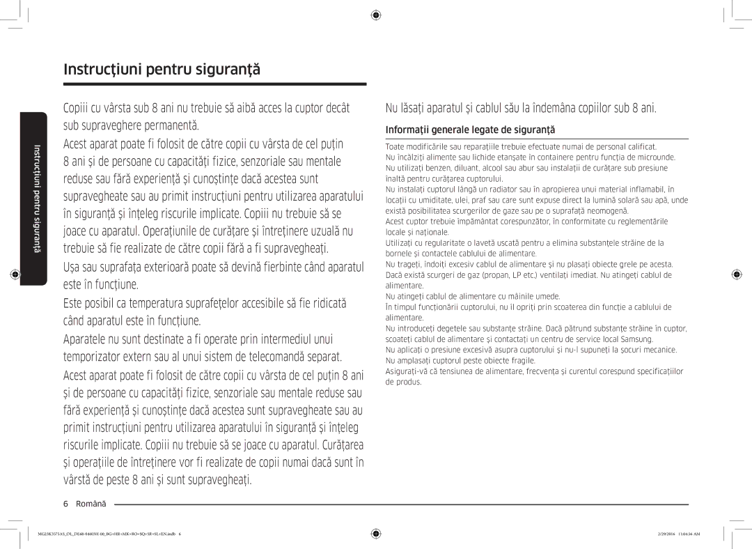 Samsung MG23K3575AS/EO, MG23K3575AS/OL manual Informaţii generale legate de siguranţă 