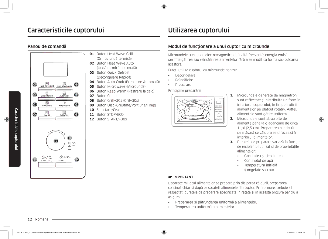 Samsung MG23K3575AS/EO manual Utilizarea cuptorului, Panou de comandă, Modul de funcţionare a unui cuptor cu microunde 