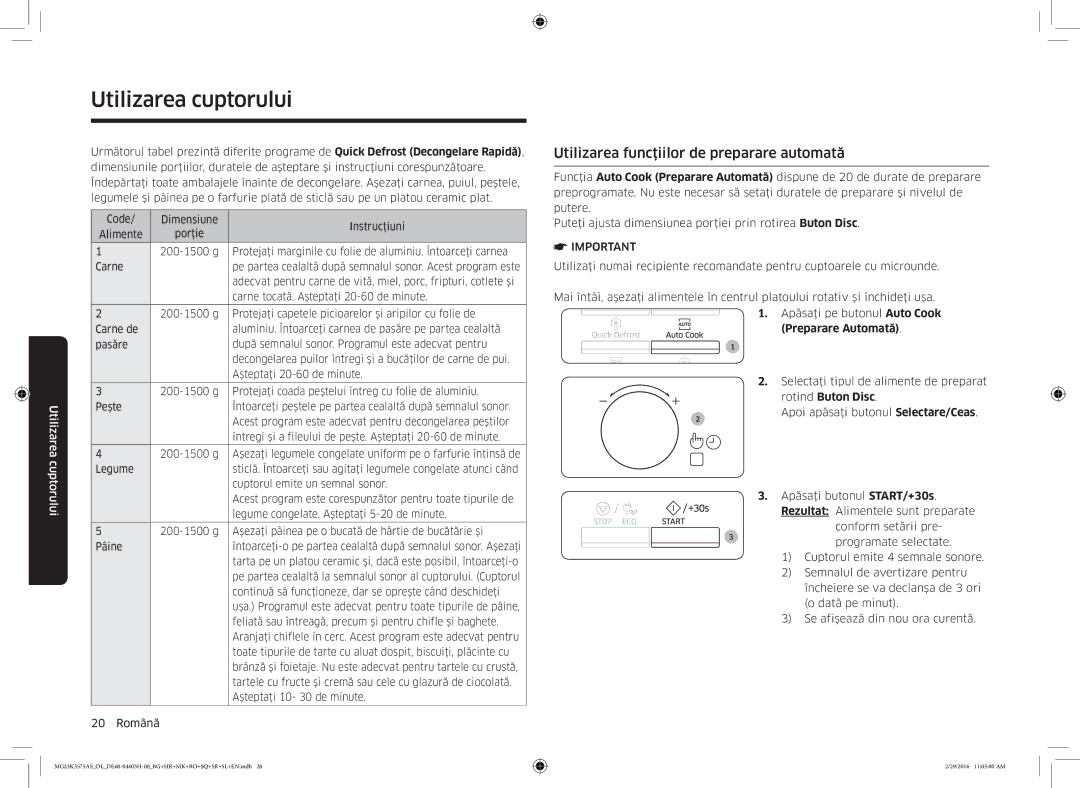 Samsung MG23K3575AS/EO, MG23K3575AS/OL manual Utilizarea funcţiilor de preparare automată, Preparare Automată 