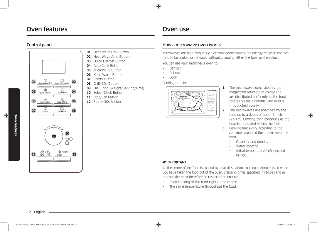 Samsung MG23K3575AS/EO, MG23K3575AS/OL manual Oven use, Control panel, How a microwave oven works 