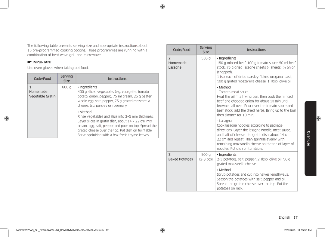 Samsung MG23K3575AS/OL, MG23K3575AS/EO manual Oven use 