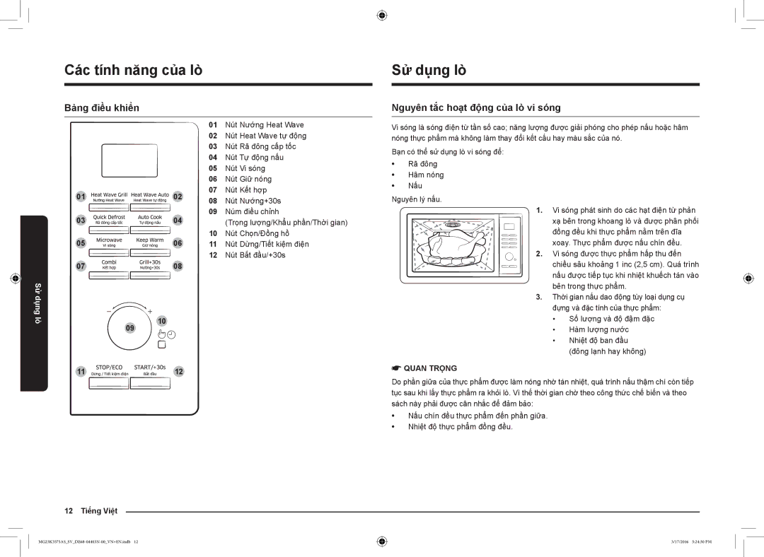 Samsung MG23K3575AS/SV manual Sử dụng lò, Bảng điều khiển, Nguyên tắc hoạt động của lò vi sóng 