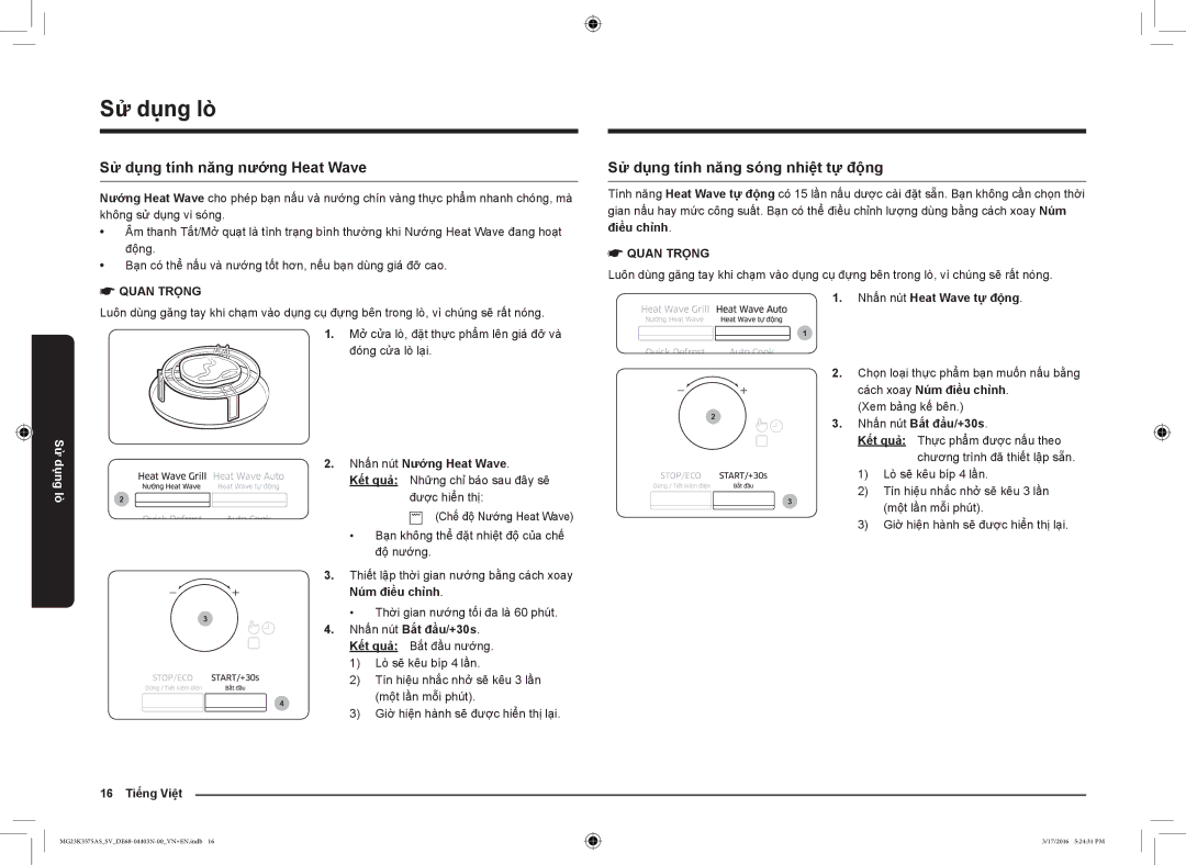 Samsung MG23K3575AS/SV Sử dụng tính năng nướng Heat Wave, Sử dụng tính năng sóng nhiệt tự động, Nhấn nút Nướng Heat Wave 