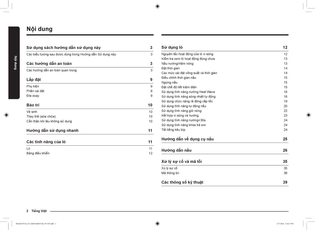 Samsung MG23K3575AS/SV manual Nội dung 