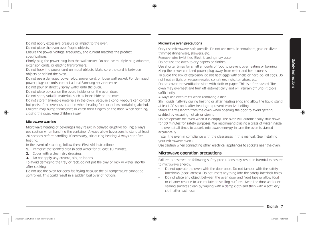 Samsung MG23K3575AS/SV manual Microwave operation precautions, Microwave warning, Microwave oven precautions 