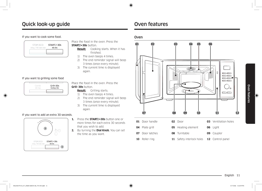 Samsung MG23K3575AS/SV manual Quick look-up guide, Oven features, Door handle Ventilation holes 