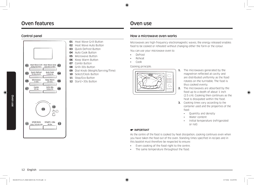 Samsung MG23K3575AS/SV manual Oven use, Control panel, How a microwave oven works 