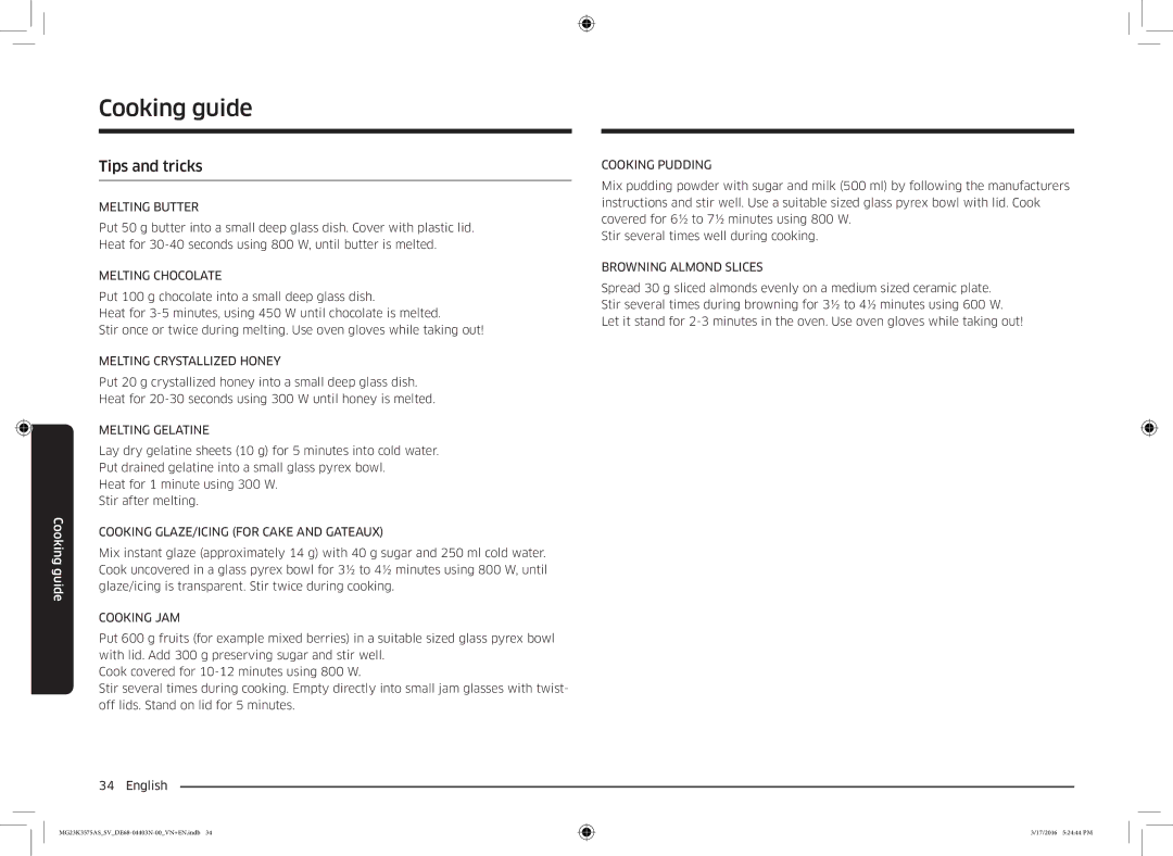 Samsung MG23K3575AS/SV manual Tips and tricks, Melting Butter 