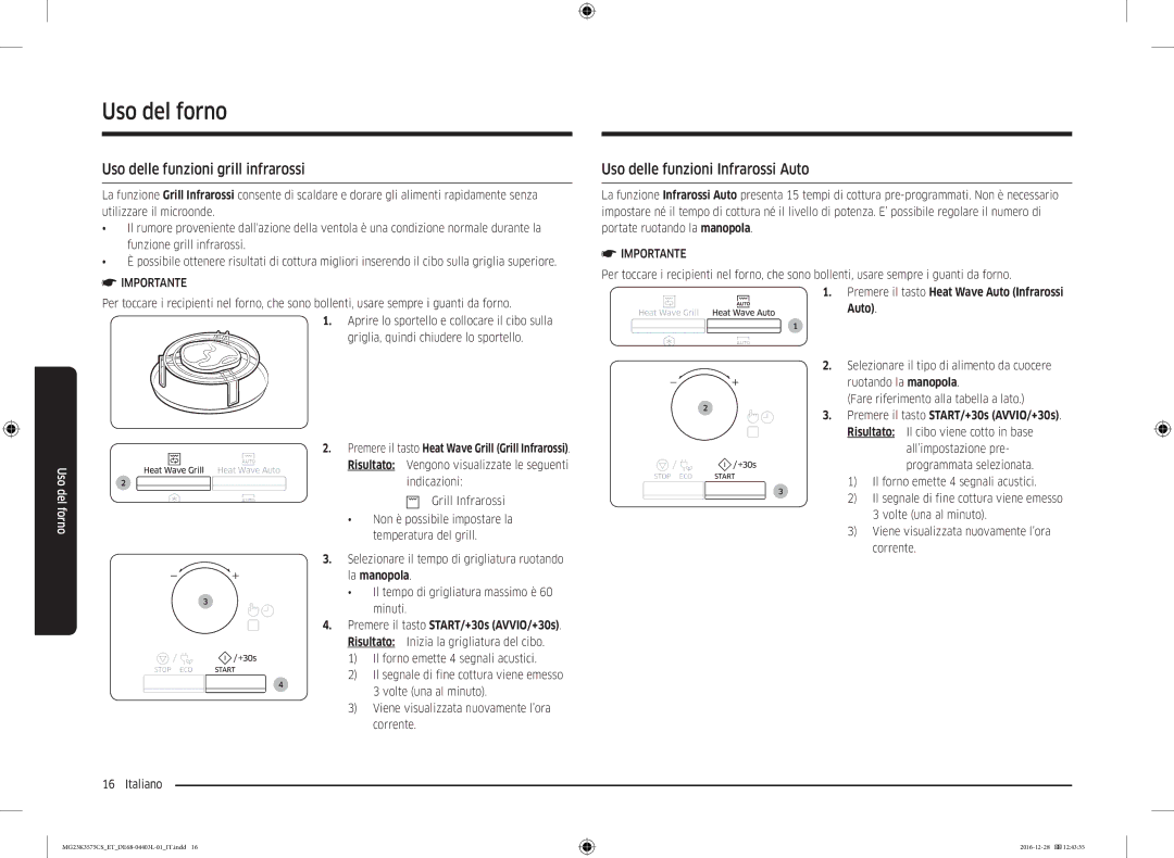 Samsung MG23K3575CK/ET manual Uso delle funzioni grill infrarossi, Uso delle funzioni Infrarossi Auto, La manopola 