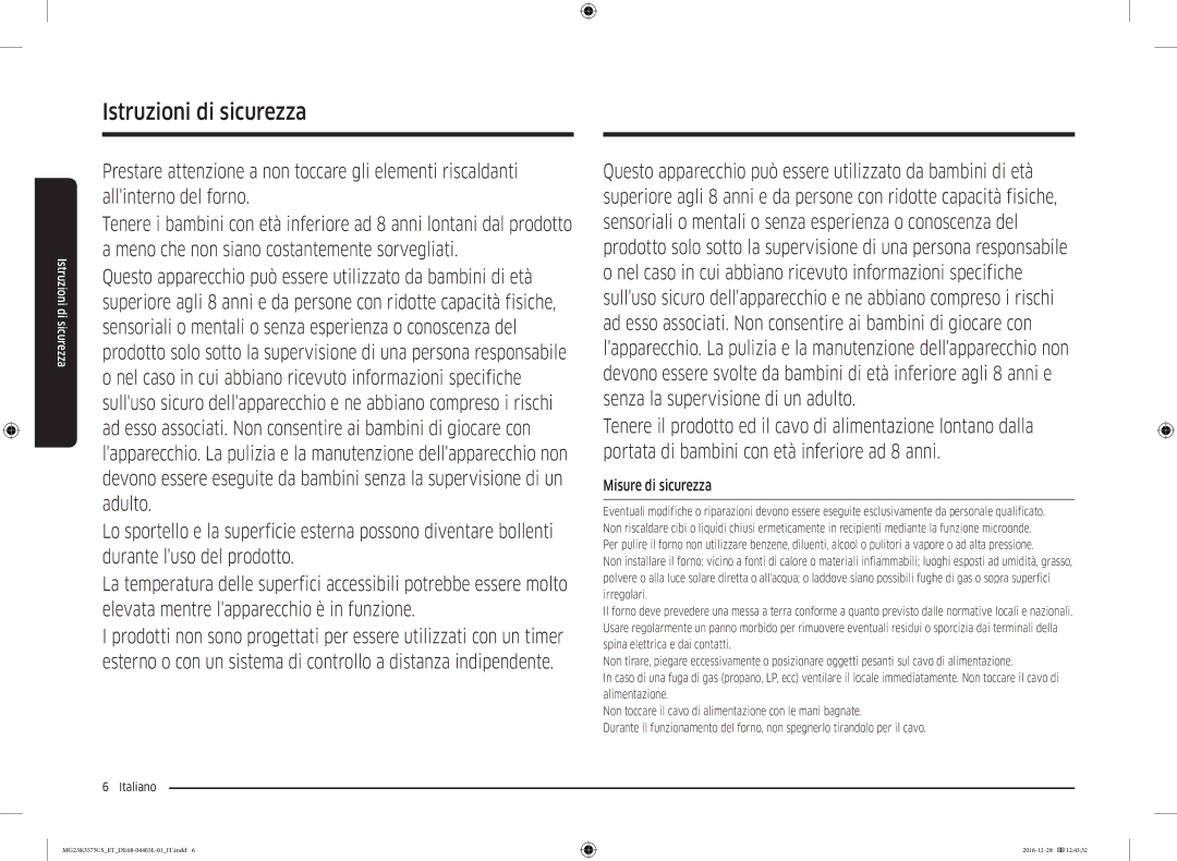 Samsung MG23K3575CK/ET, MG23K3575CS/ET manual Misure di sicurezza 