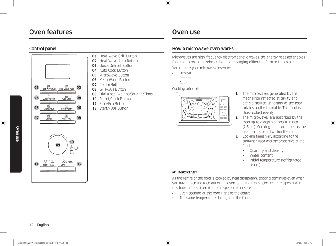 Samsung MG23K3585AS/SW manual Oven use, Control panel, How a microwave oven works 