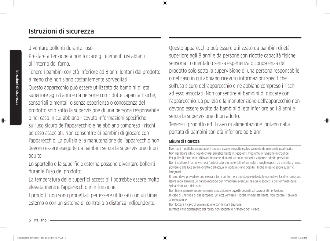 Samsung MG23K3585AS/SW manual Misure di sicurezza 