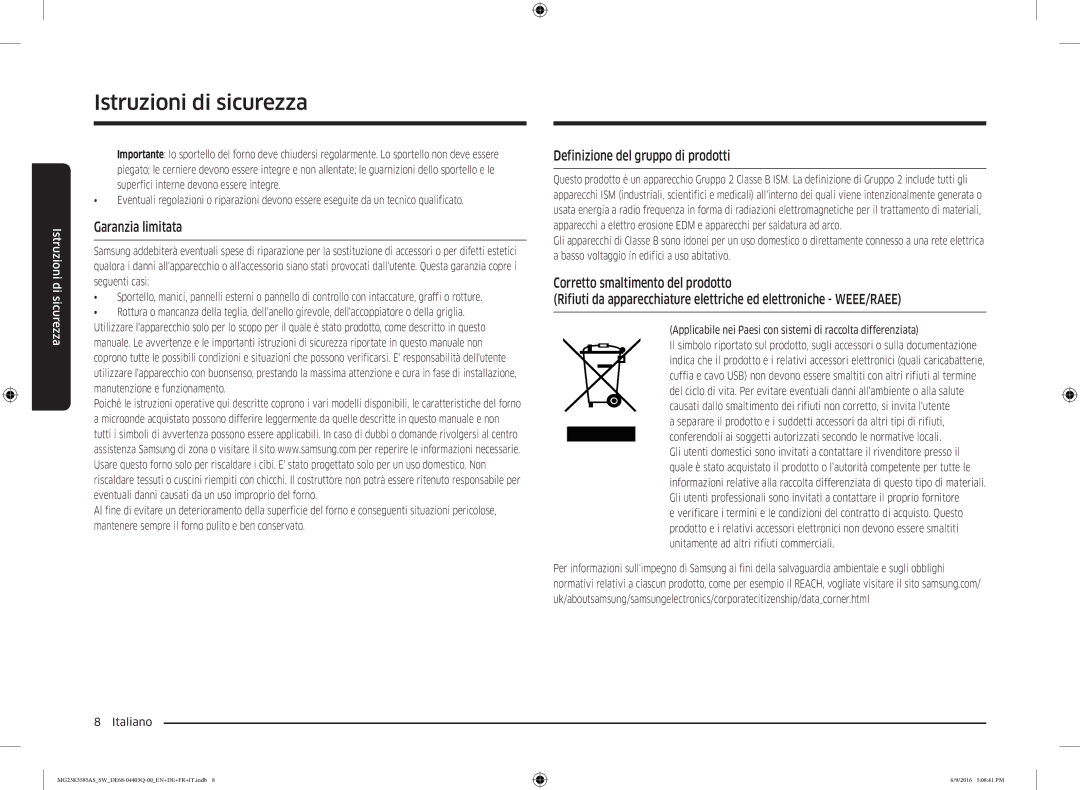 Samsung MG23K3585AS/SW manual Garanzia limitata, Definizione del gruppo di prodotti 