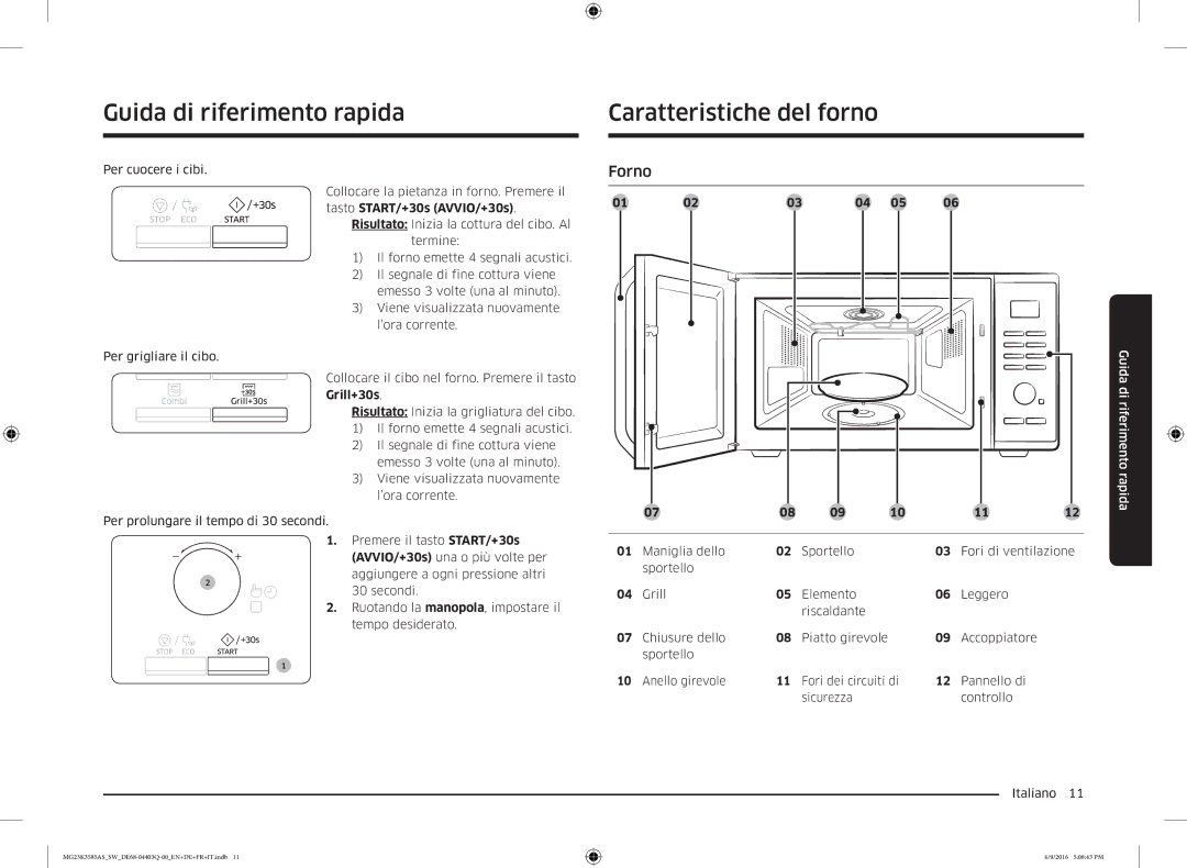 Samsung MG23K3585AS/SW manual Guida di riferimento rapida, Caratteristiche del forno, Forno 