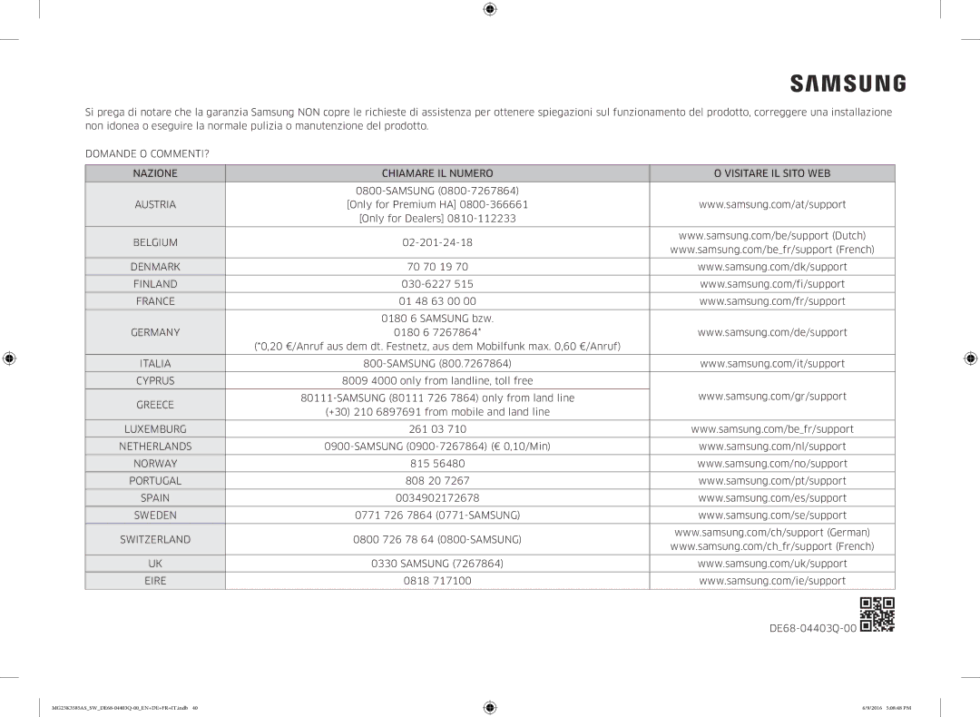 Samsung MG23K3585AS/SW manual Austria, Portugal 